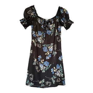 Women's Francesca’s Blue Rain Floral Off-Shoulder Dress Black/Blue Size XXS
